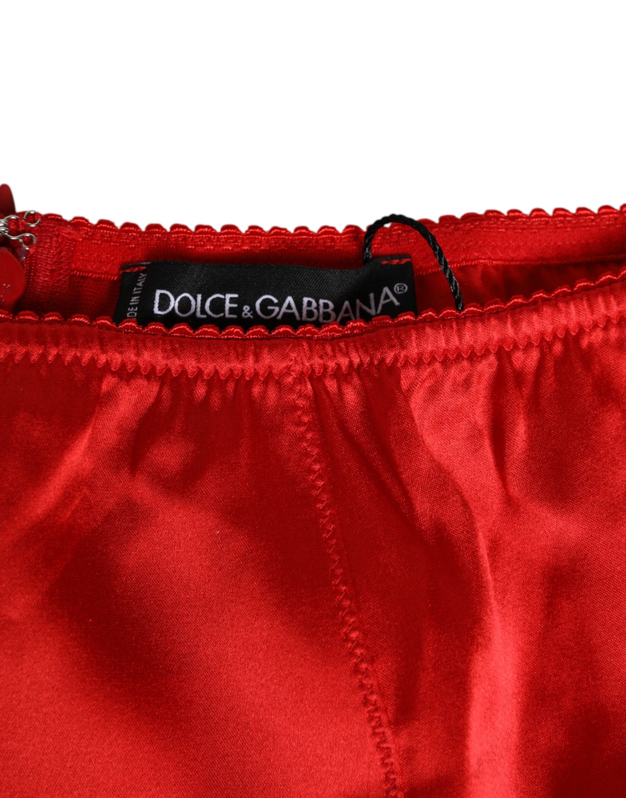 Dolce & Gabbana Red Silk Satin High-Waist Briefs Women Underwear