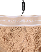 Dolce & Gabbana Beige Lace Brasiliano Briefs Logo Waistband Underwear