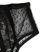 Dolce & Gabbana Black Floral Lace Sheer Mesh High Waist Underwear