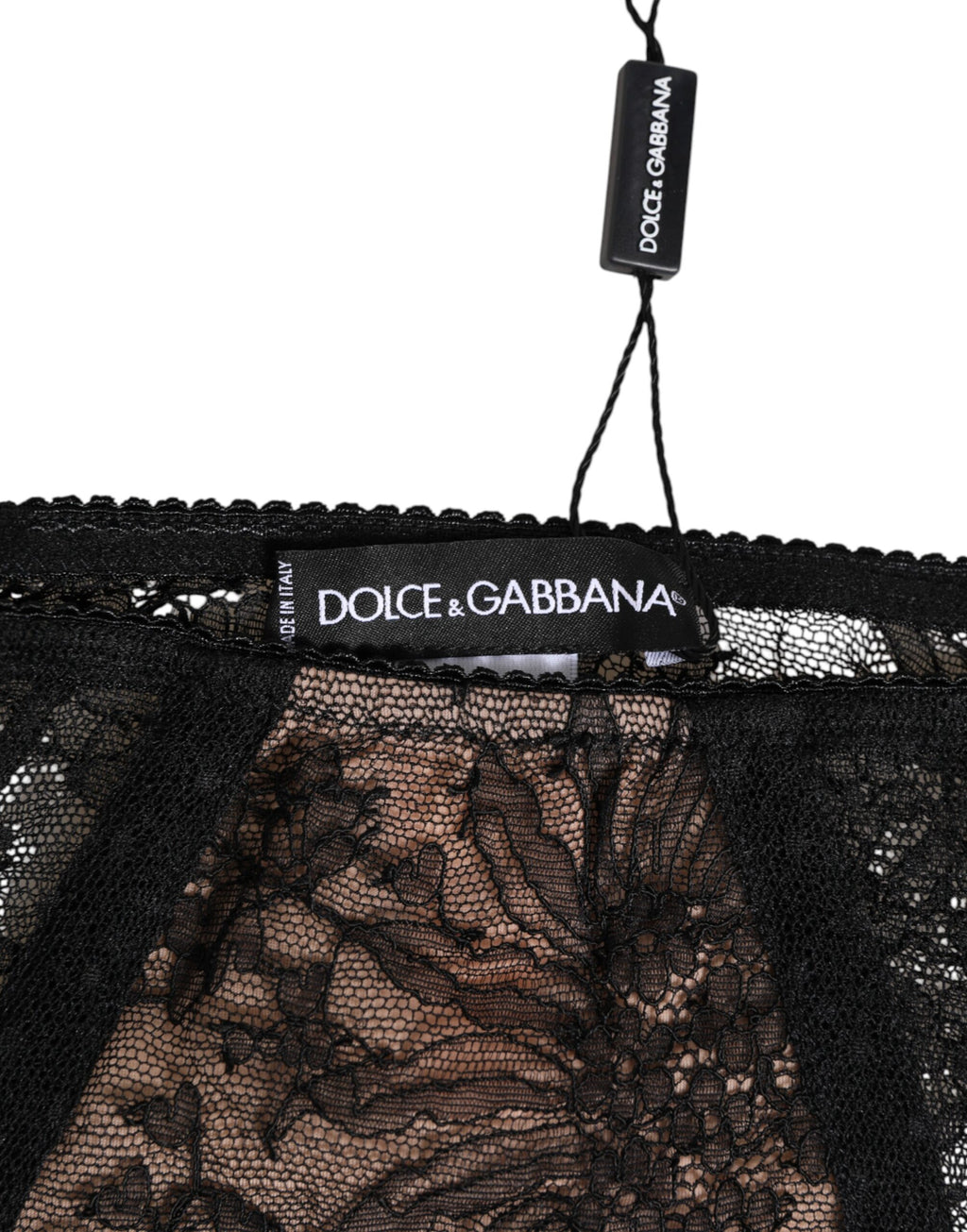 Dolce & Gabbana Black Floral Lace Sheer Mesh High Waist Underwear