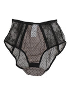 Dolce & Gabbana Black Sheer Polka Dot Lace High Waist Underwear