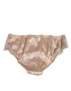 Dolce & Gabbana Rosy Beige Silk Satin Lace Trim Panty Underwear