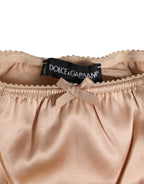Dolce & Gabbana Nude Beige Silk Satin Bow Lace Trim Underwear