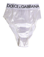 Dolce & Gabbana White Satin High-Waist Brief Logo Women Underwear