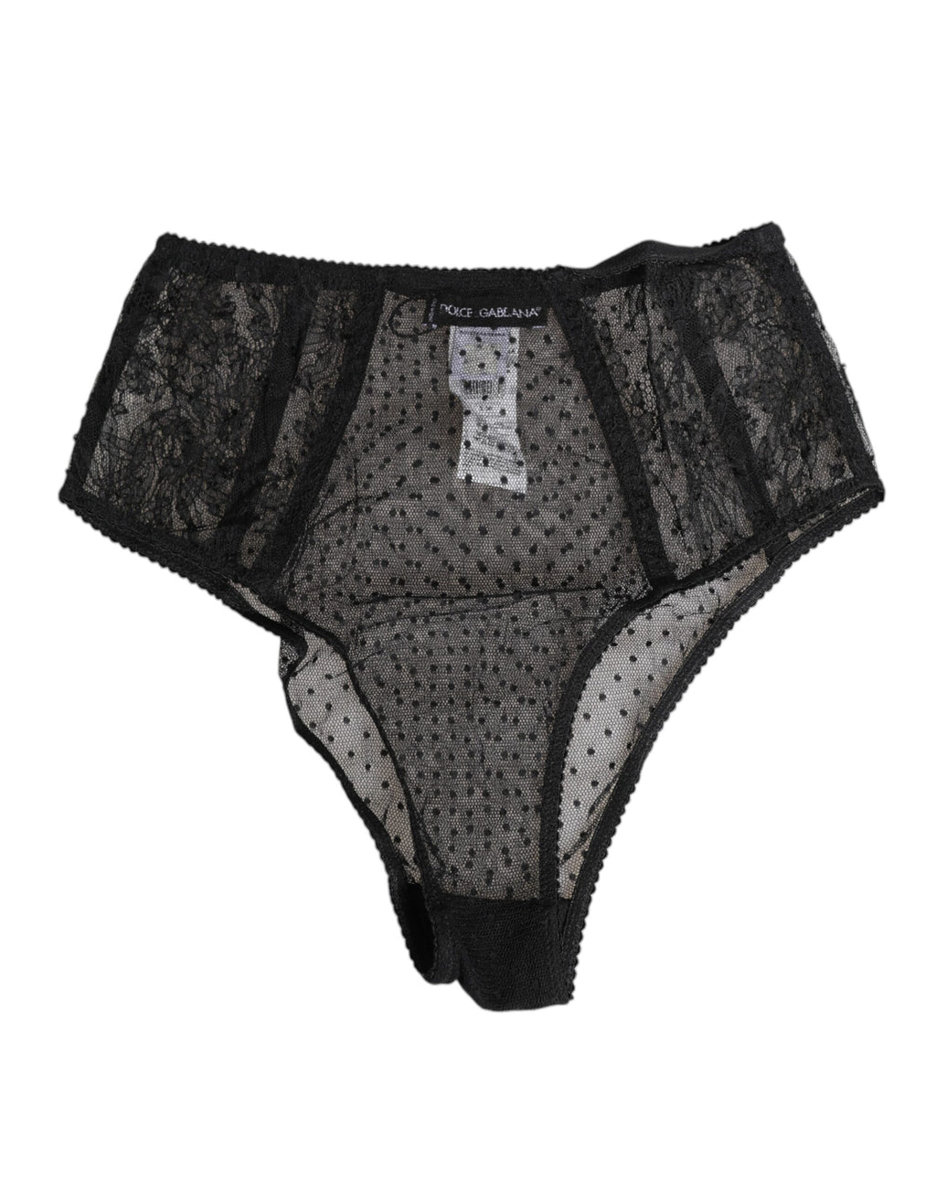 Dolce & Gabbana Black Lace Polka Dot Mesh High Waist Underwear