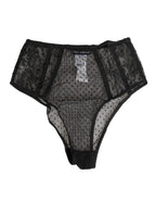 Dolce & Gabbana Black Lace Polka Dot Mesh High Waist Underwear