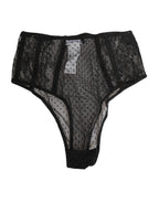 Dolce & Gabbana Black Lace Polka Dot Mesh High Waist Underwear