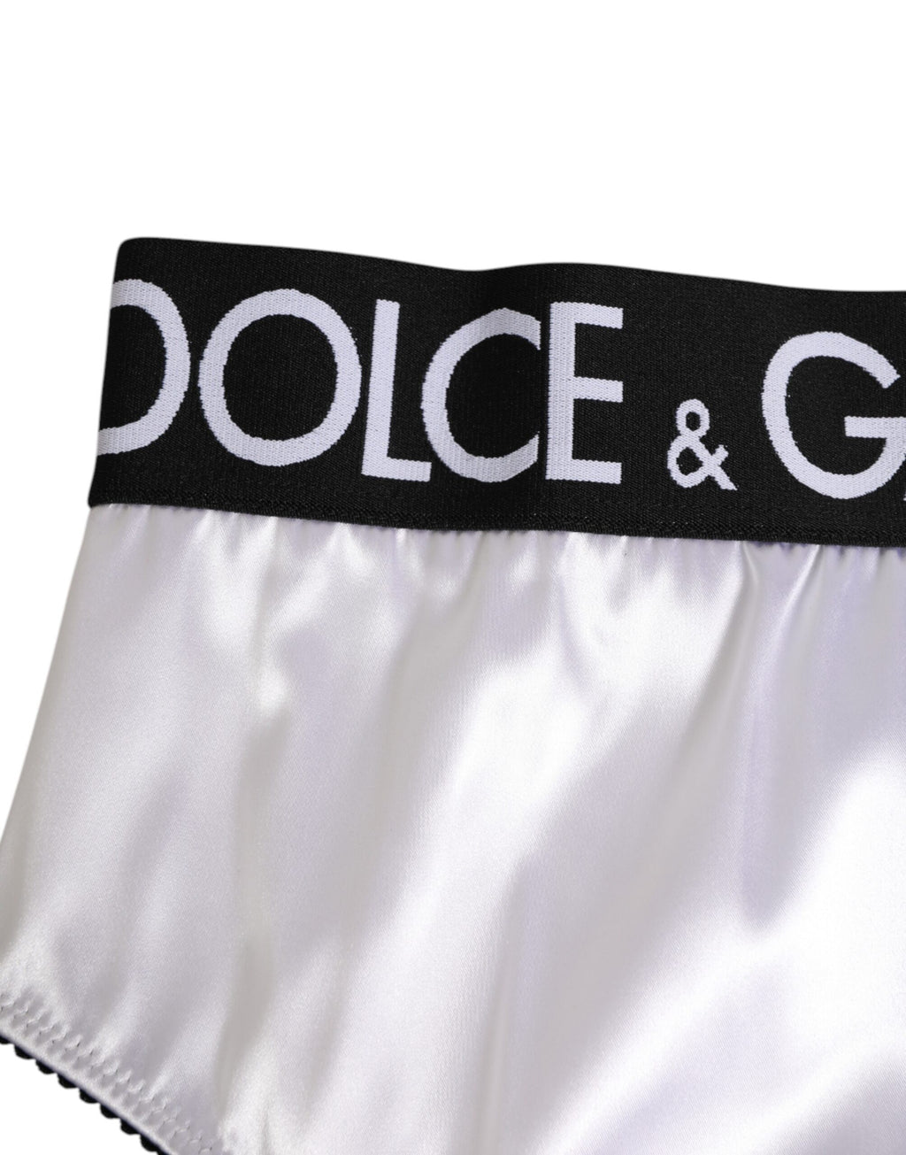 Dolce & Gabbana White Satin High-Waist Black Logo Women Underwear