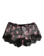 Dolce & Gabbana Black Pink Floral Lace Mesh Lingeri Underwear