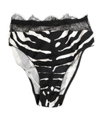 Dolce & Gabbana Black White Zebra Print Lace Trim High Underwear