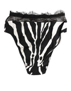 Dolce & Gabbana Black White Zebra Print Lace Trim High Underwear
