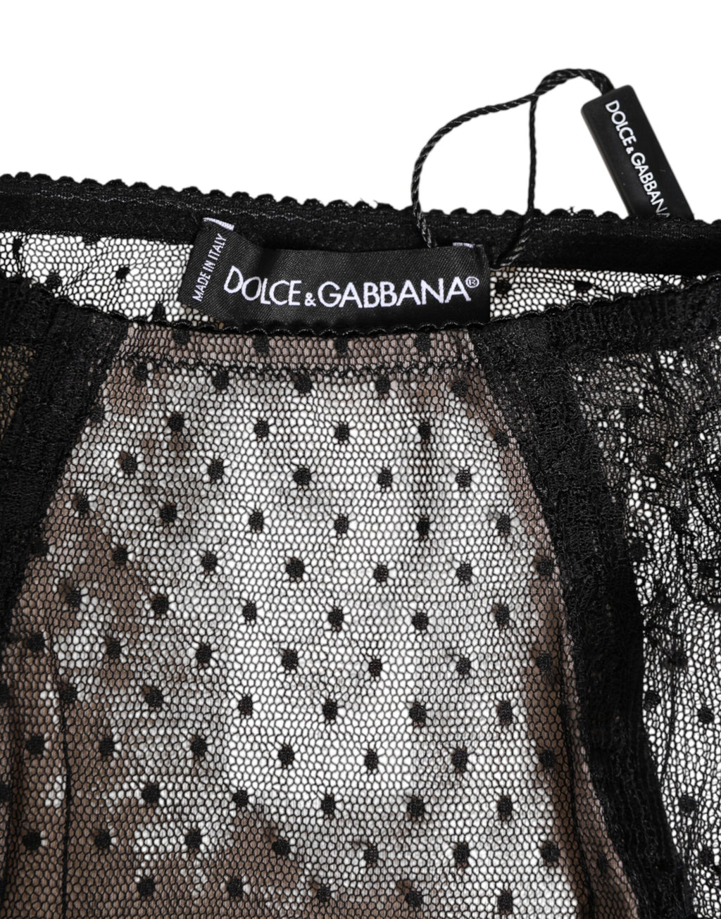 Dolce & Gabbana Black Sheer Polka Dot Lace High Waist Underwear