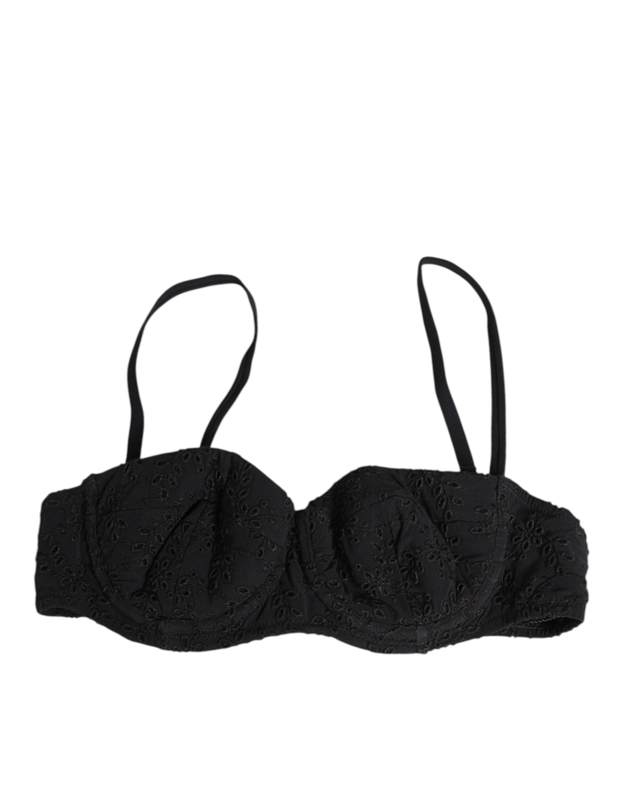 Dolce & Gabbana Black Polyester Embroidered Underwire Bra Underwear
