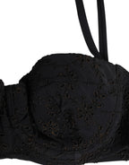 Dolce & Gabbana Black Polyester Embroidered Underwire Bra Underwear