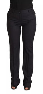 Dolce & Gabbana Black Stripes Mid Waist Trouser Pants