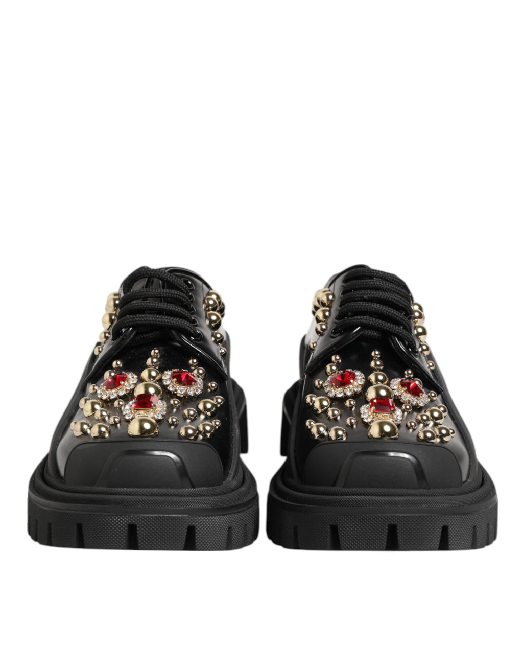 Dolce & Gabbana Black Leather Jeweled Crystals Derby Shoes
