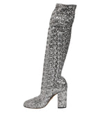 Dolce & Gabbana Shoes Silver Sequins Glitter High Heel Boot Shoes