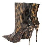 Dolce & Gabbana Leopard Print PVC Pointed Toe Boots Shoes