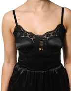 Dolce & Gabbana Black Silk Blend Lace Trim Sleeveless Mini Dress