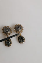 Dolce & Gabbana Gold Brass Crown Medallion Black Crystal Drop Clip On Earrings