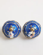 Dolce & Gabbana Gold Brass Blue Christmas Ball Crystal Drop Clip On Earrings