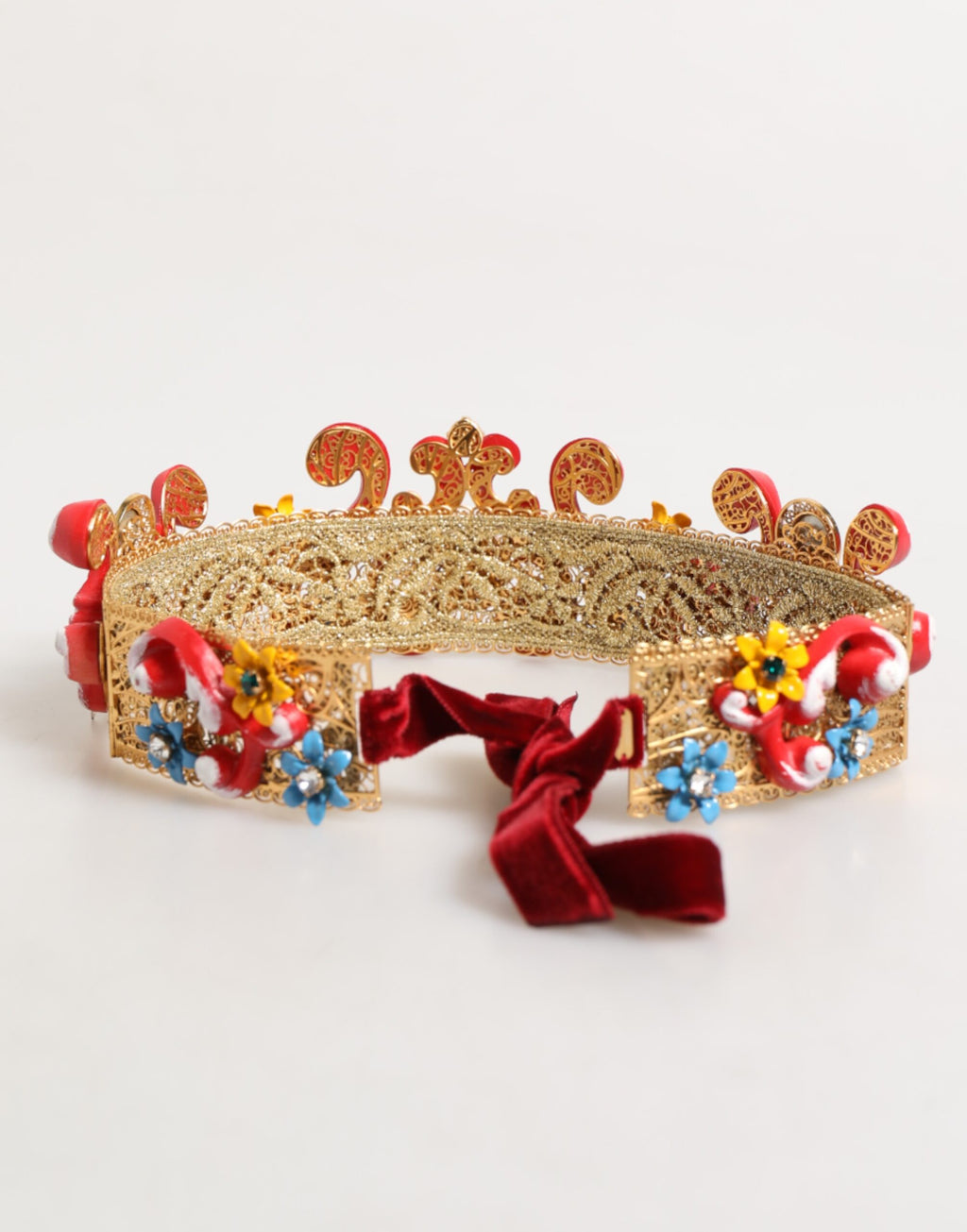Dolce & Gabbana Red Carretto Multicolor Crystal Gold Tiara Crow Headband