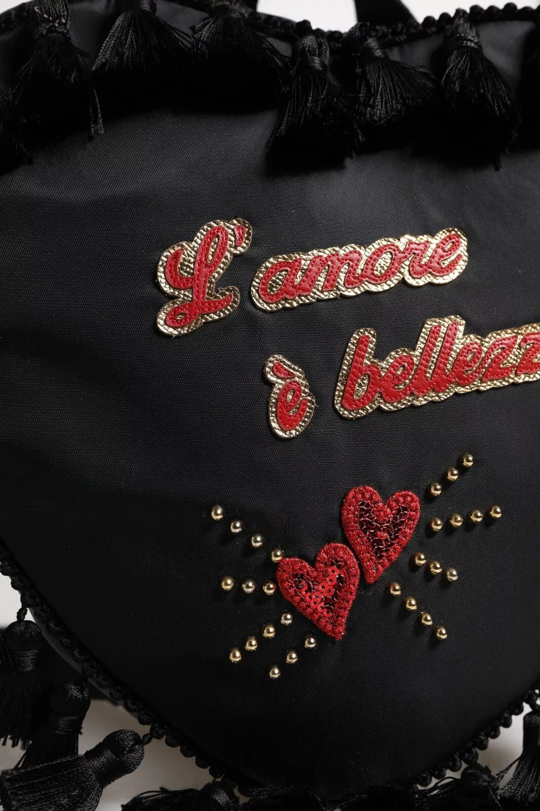 Dolce & Gabbana Black Heart L'Amore Patch Embellished Kids Backpack