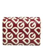 Dolce & Gabbana Burgundy Logo Print Calf Leather French Flap Card Holder Wallet