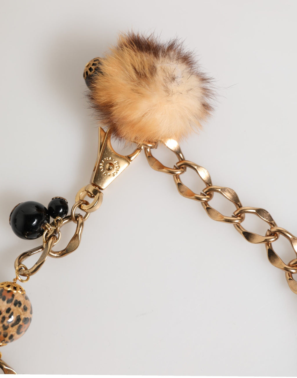 Dolce & Gabbana Gold Black Crystals Lapin Fur Filigree Choker Necklace