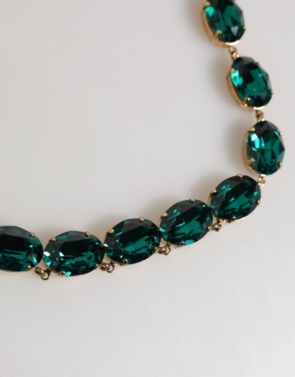 Dolce & Gabbana Red Rose Green Crystal Gold-Tone Chain Necklace