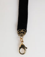 Dolce & Gabbana Blue Floral Appliqué Velvet Choker Crystal Beads Necklace