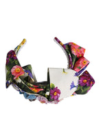 Dolce & Gabbana White Multicolor Floral Silk Bow Crystal Embellished Headband