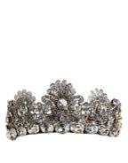 Dolce & Gabbana LED Crystal Embellished Silver Floral Filigree Crown Tiara