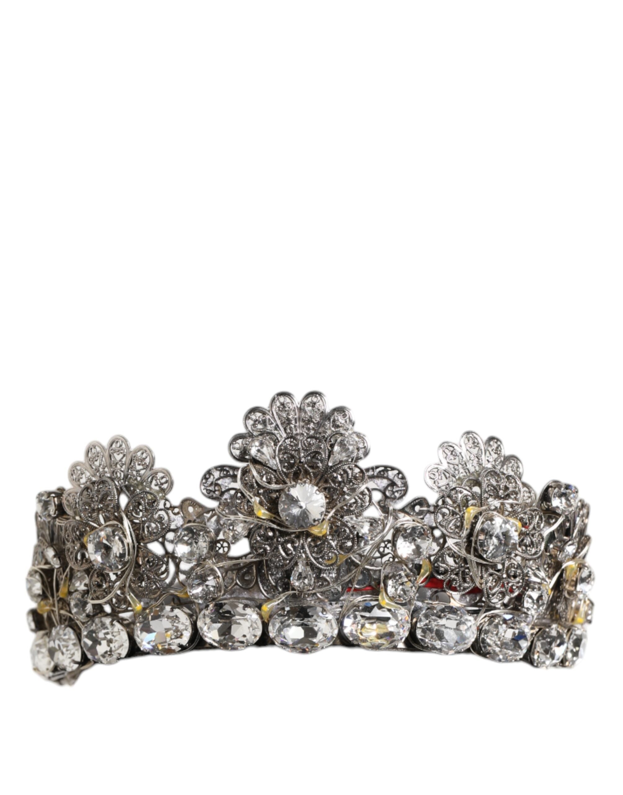 Dolce & Gabbana LED Crystal Embellished Silver Floral Filigree Crown Tiara