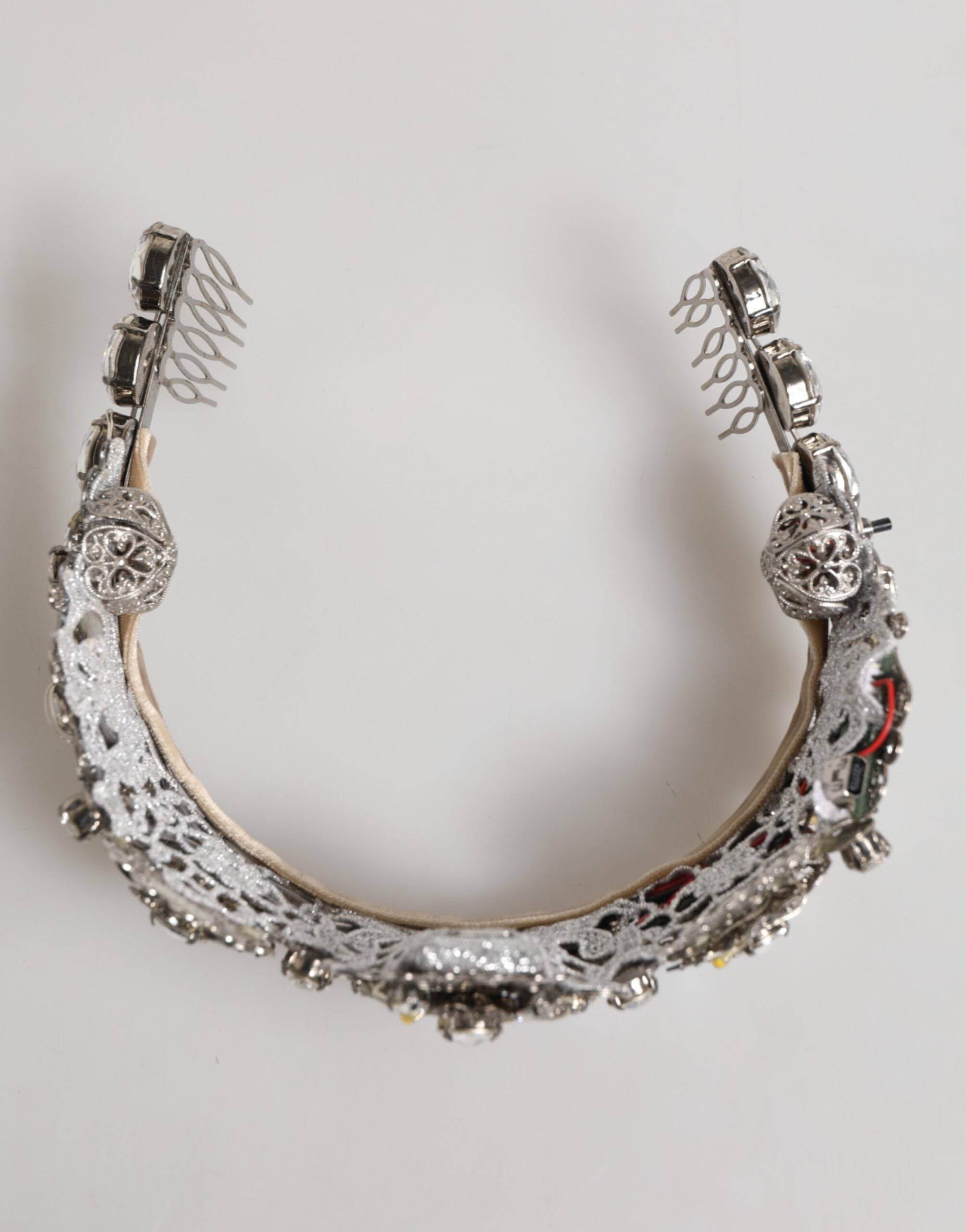 Dolce & Gabbana LED Crystal Embellished Silver Floral Filigree Crown Tiara
