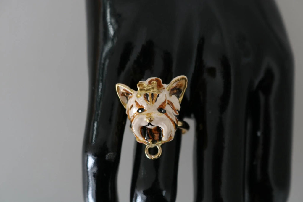 Dolce & Gabbana Gold Brass Resin Beige Dog Pet Accessory Ring