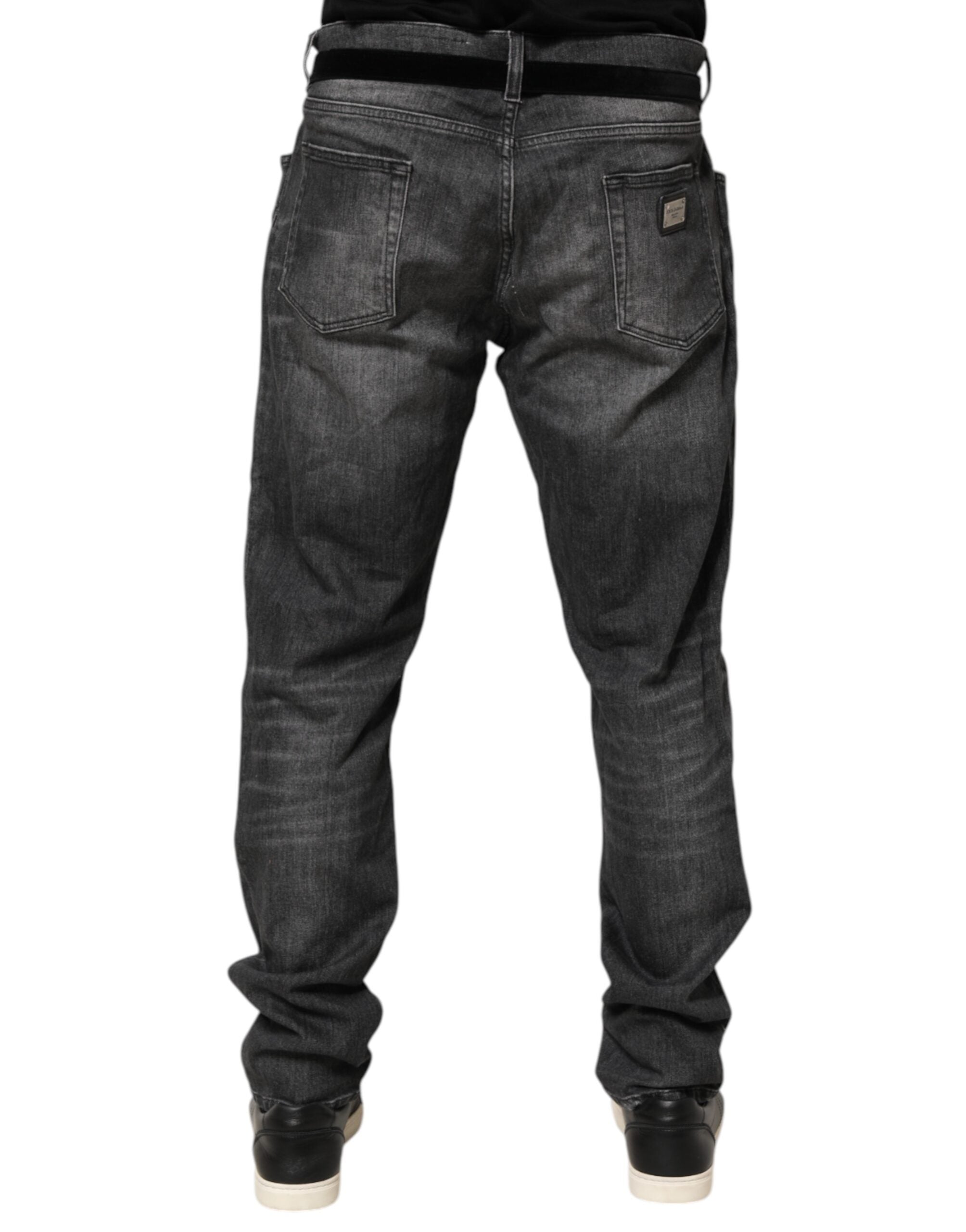 Dolce & Gabbana Black Gray Wash Slim Fit Straight Leg Denim Jeans