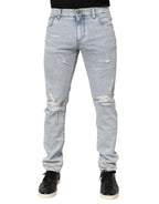 Dolce & Gabbana Light Blue Distressed Slim Fit Ripped Denim Jeans