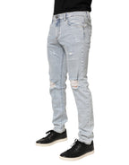 Dolce & Gabbana Light Blue Distressed Slim Fit Ripped Denim Jeans