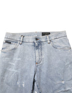 Dolce & Gabbana Light Blue Distressed Slim Fit Ripped Denim Jeans