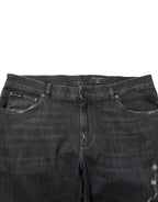Dolce & Gabbana Black Cotton Slim Fit Distressed Ripped Logo Jeans
