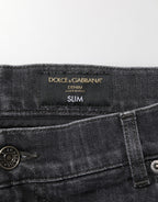 Dolce & Gabbana Black Cotton Slim Fit Distressed Ripped Logo Jeans