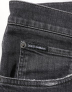 Dolce & Gabbana Black Cotton Slim Fit Distressed Ripped Logo Jeans