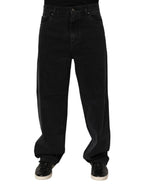 Dolce & Gabbana Black Denim Wide Leg Relaxed Fit Pants Jeans
