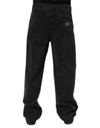 Dolce & Gabbana Black Denim Wide Leg Relaxed Fit Pants Jeans