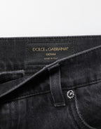 Dolce & Gabbana Black Denim Wide Leg Relaxed Fit Pants Jeans