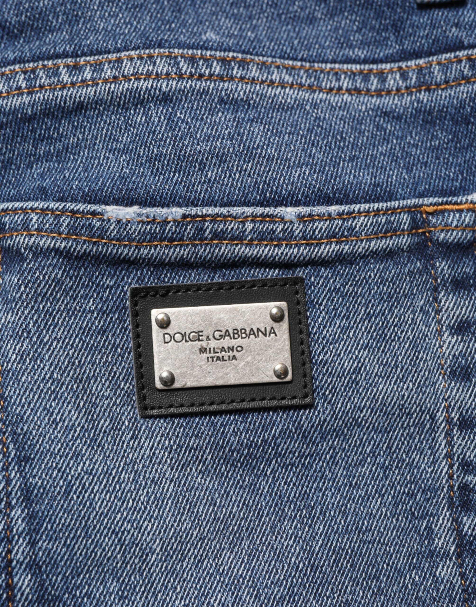 Dolce & Gabbana Blue Cotton Logo Plaque Skinny Men Denim Jeans