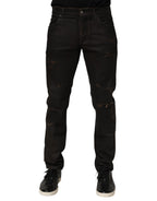 Dolce & Gabbana Dark Brown Tattered Cotton Skinny Denim Jeans