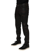 Dolce & Gabbana Dark Brown Tattered Cotton Skinny Denim Jeans