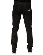 Dolce & Gabbana Dark Brown Tattered Cotton Skinny Denim Jeans